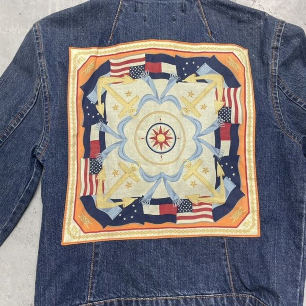 Vtg Tommy Hilfiger American Womens Sz S/M USA Flag Jean Denim‎ Jacket Trucker